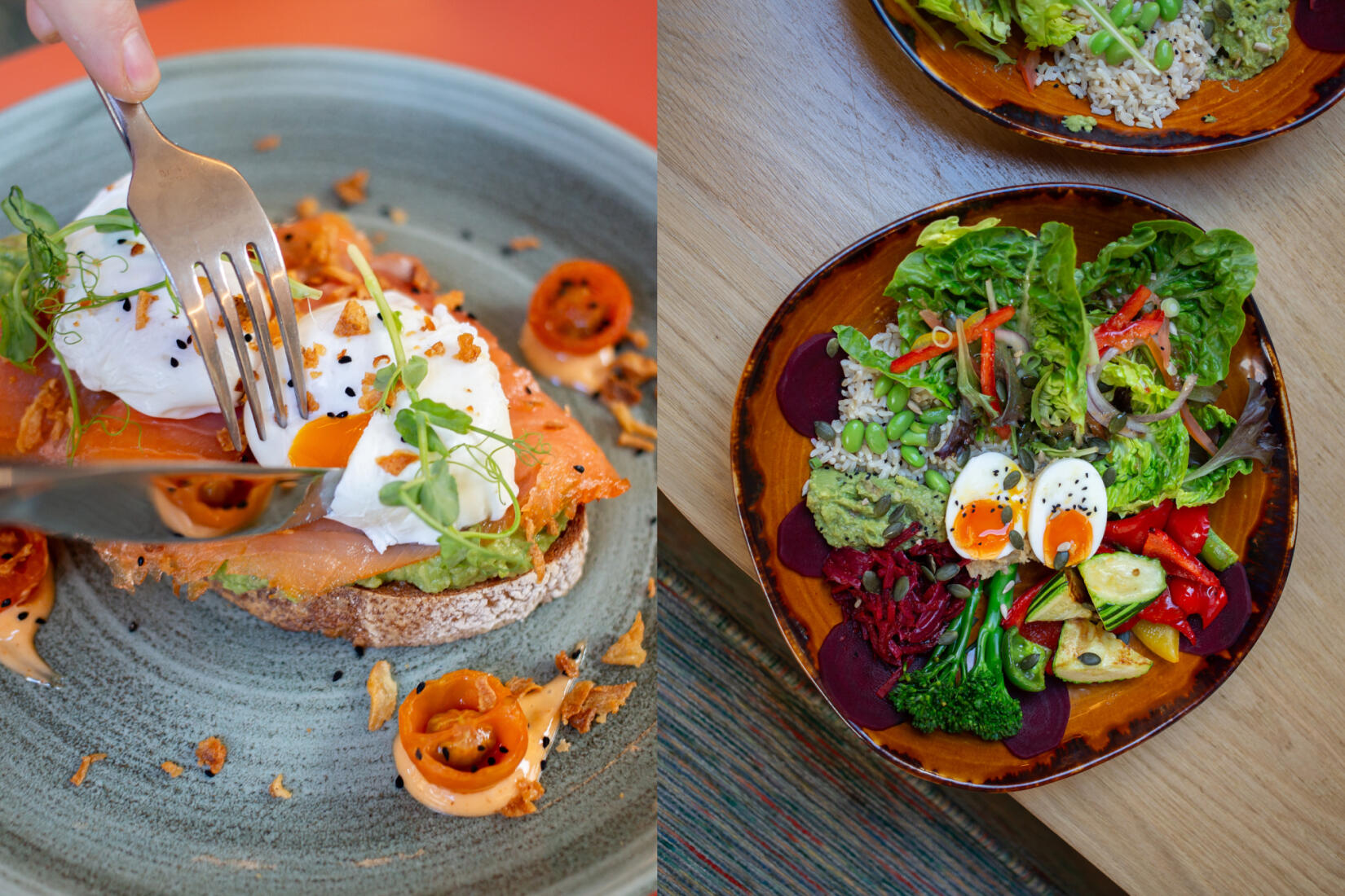 Rainbow salad and Smashed & Poached at SeaSpace Cafe