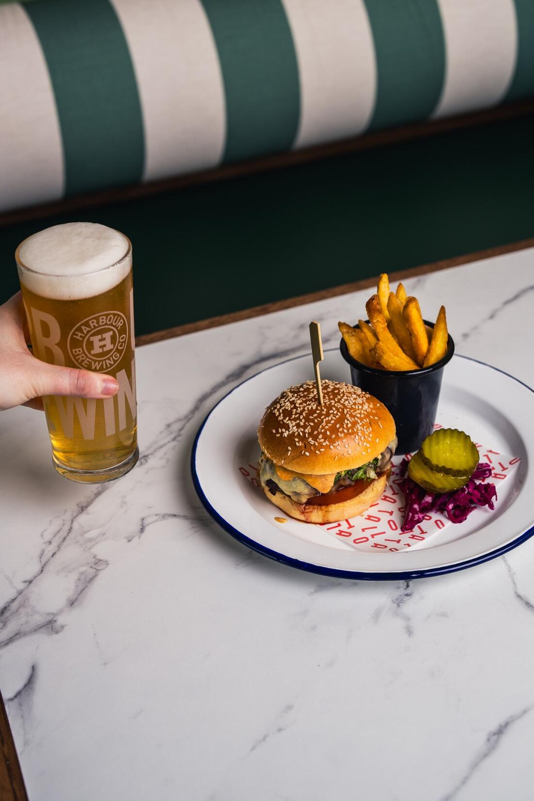 Burger and beer at TALLO SeaSpace